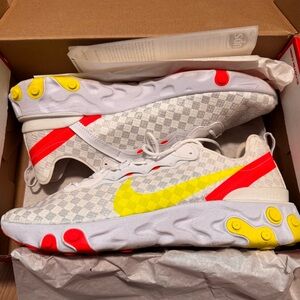 Nike React Element 55 Size 13 White Volt Flash Crimson